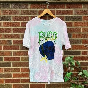 RVCA Tie Dye Multicolored Blue Skull Graphic Short Sleeve Tee Shirt